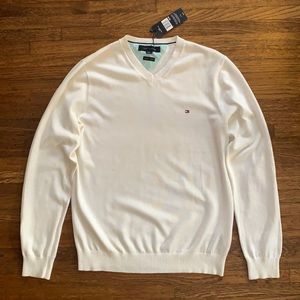 Men’s White Tommy Hilfiger Cotton V-neck Sweater